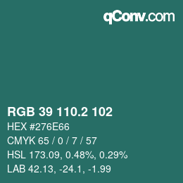 カラーコード: RGB 39 110.2 102 | qconv.com