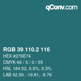 カラーコード: RGB 39 110.2 116 | qconv.com