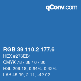 カラーコード: RGB 39 110.2 177.6 | qconv.com