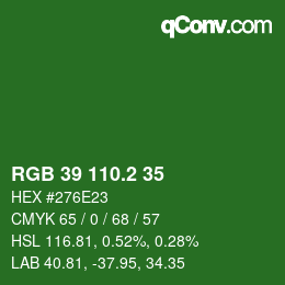カラーコード: RGB 39 110.2 35 | qconv.com