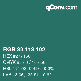 颜色代码: RGB 39 113 102 | qconv.com