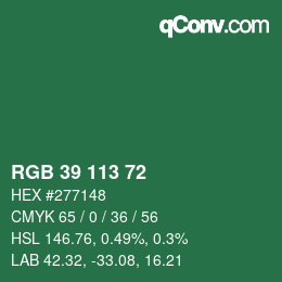 Color code: RGB 39 113 72 | qconv.com