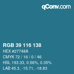 Color code: RGB 39 116 138 | qconv.com