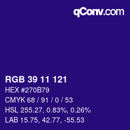 Color code: RGB 39 11 121 | qconv.com