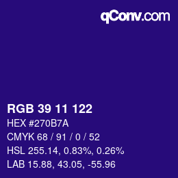 Code couleur: RGB 39 11 122 | qconv.com
