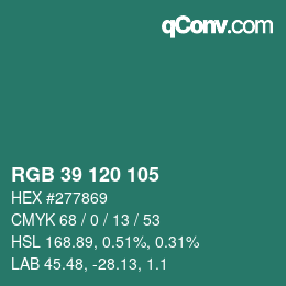 カラーコード: RGB 39 120 105 | qconv.com