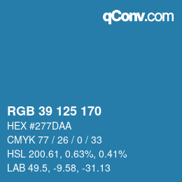 颜色代码: RGB 39 125 170 | qconv.com