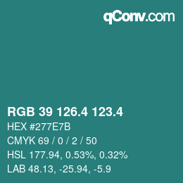 カラーコード: RGB 39 126.4 123.4 | qconv.com