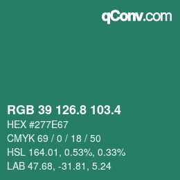 カラーコード: RGB 39 126.8 103.4 | qconv.com