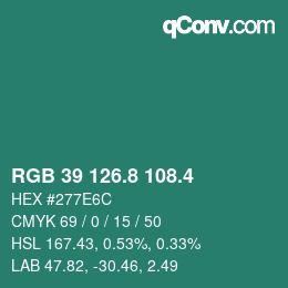 カラーコード: RGB 39 126.8 108.4 | qconv.com