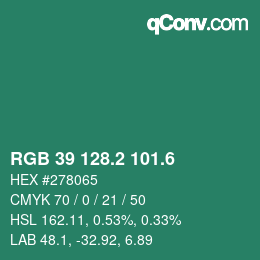 カラーコード: RGB 39 128.2 101.6 | qconv.com