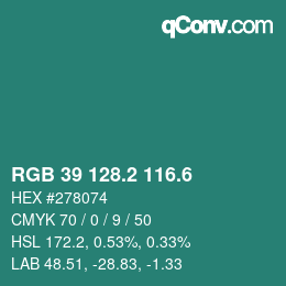 カラーコード: RGB 39 128.2 116.6 | qconv.com