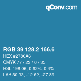 カラーコード: RGB 39 128.2 166.6 | qconv.com