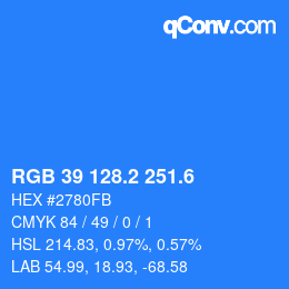 カラーコード: RGB 39 128.2 251.6 | qconv.com