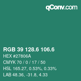 カラーコード: RGB 39 128.6 106.6 | qconv.com