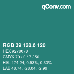 カラーコード: RGB 39 128.6 120 | qconv.com