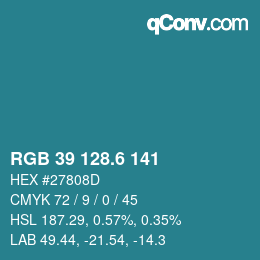 カラーコード: RGB 39 128.6 141 | qconv.com