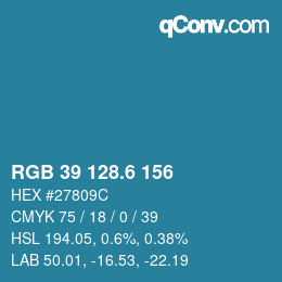 カラーコード: RGB 39 128.6 156 | qconv.com