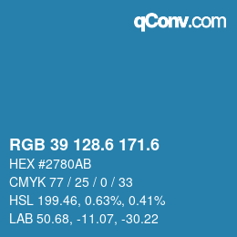 カラーコード: RGB 39 128.6 171.6 | qconv.com