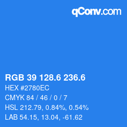 カラーコード: RGB 39 128.6 236.6 | qconv.com