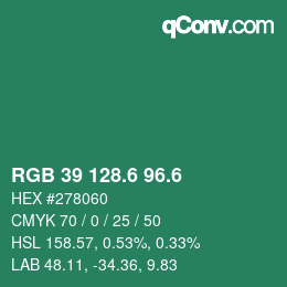 カラーコード: RGB 39 128.6 96.6 | qconv.com