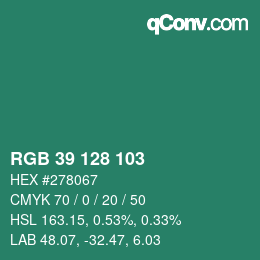 カラーコード: RGB 39 128 103 | qconv.com