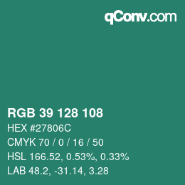 颜色代码: RGB 39 128 108 | qconv.com