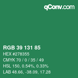 カラーコード: RGB 39 131 85 | qconv.com