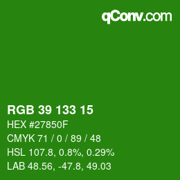 Color code: RGB 39 133 15 | qconv.com