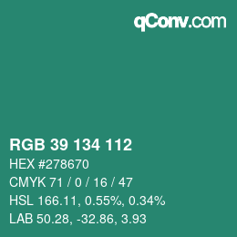 Color code: RGB 39 134 112 | qconv.com