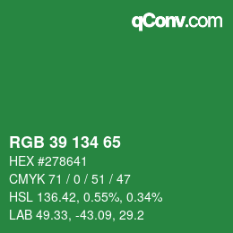 Color code: RGB 39 134 65 | qconv.com