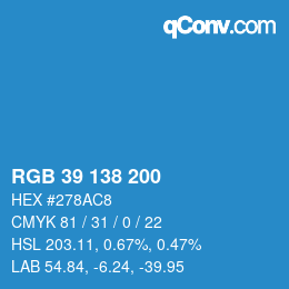 Color code: RGB 39 138 200 | qconv.com