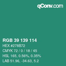 Color code: RGB 39 139 114 | qconv.com