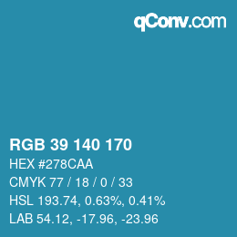 颜色代码: RGB 39 140 170 | qconv.com