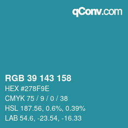 Color code: RGB 39 143 158 | qconv.com