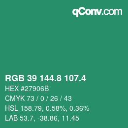 カラーコード: RGB 39 144.8 107.4 | qconv.com