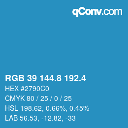 カラーコード: RGB 39 144.8 192.4 | qconv.com