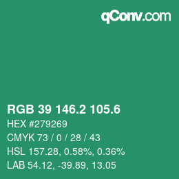 カラーコード: RGB 39 146.2 105.6 | qconv.com