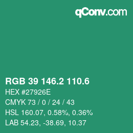 カラーコード: RGB 39 146.2 110.6 | qconv.com