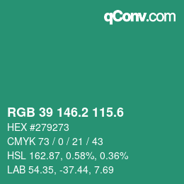 カラーコード: RGB 39 146.2 115.6 | qconv.com