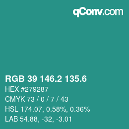 カラーコード: RGB 39 146.2 135.6 | qconv.com