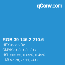 カラーコード: RGB 39 146.2 210.6 | qconv.com