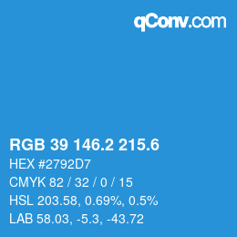 カラーコード: RGB 39 146.2 215.6 | qconv.com