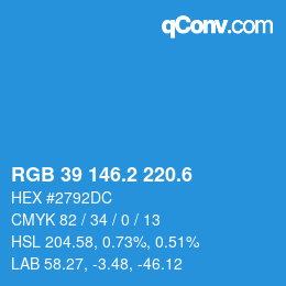 カラーコード: RGB 39 146.2 220.6 | qconv.com