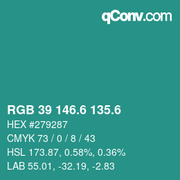 カラーコード: RGB 39 146.6 135.6 | qconv.com