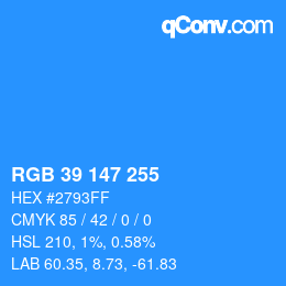 Color code: RGB 39 147 255 | qconv.com