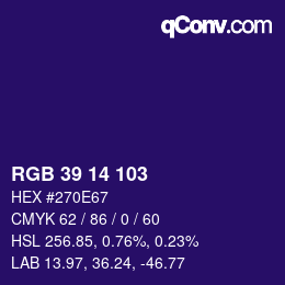Color code: RGB 39 14 103 | qconv.com