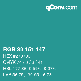 Color code: RGB 39 151 147 | qconv.com