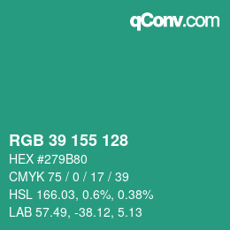 颜色代码: RGB 39 155 128 | qconv.com