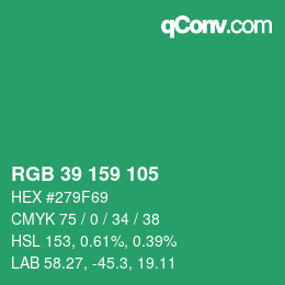 カラーコード: RGB 39 159 105 | qconv.com